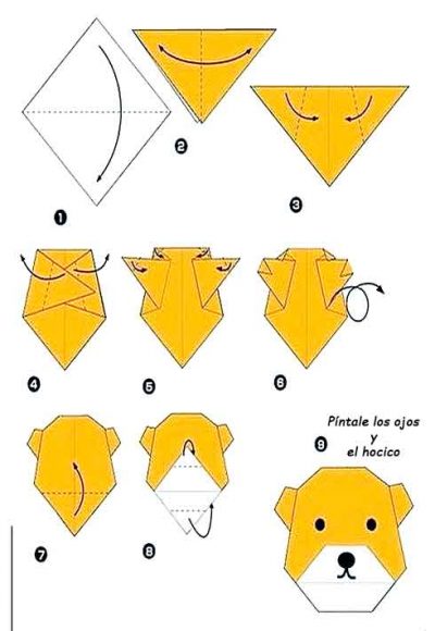Origami o papiroflexia para niños fácil. Oso